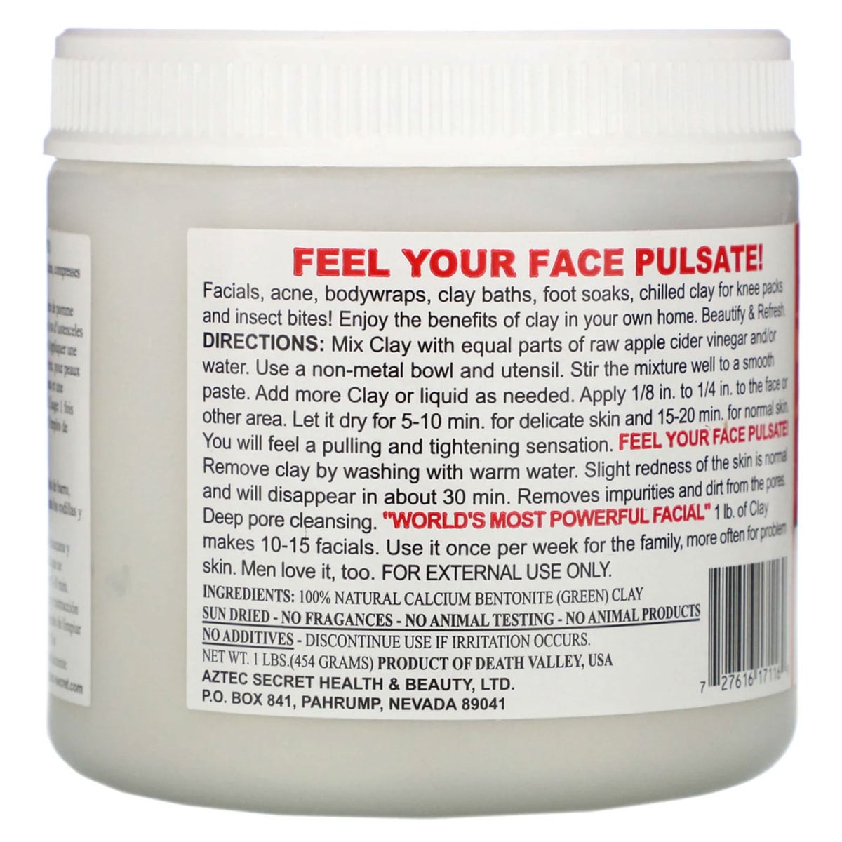 Aztec Secret 100% Natural Calcium Bentonite Clay Facial Clay 454g