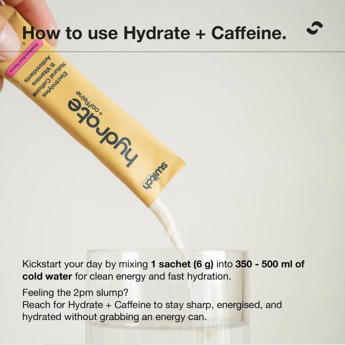 Switch Nutrition Hydrate + Caffeine Sachets Mango Passionfruit 20x6g