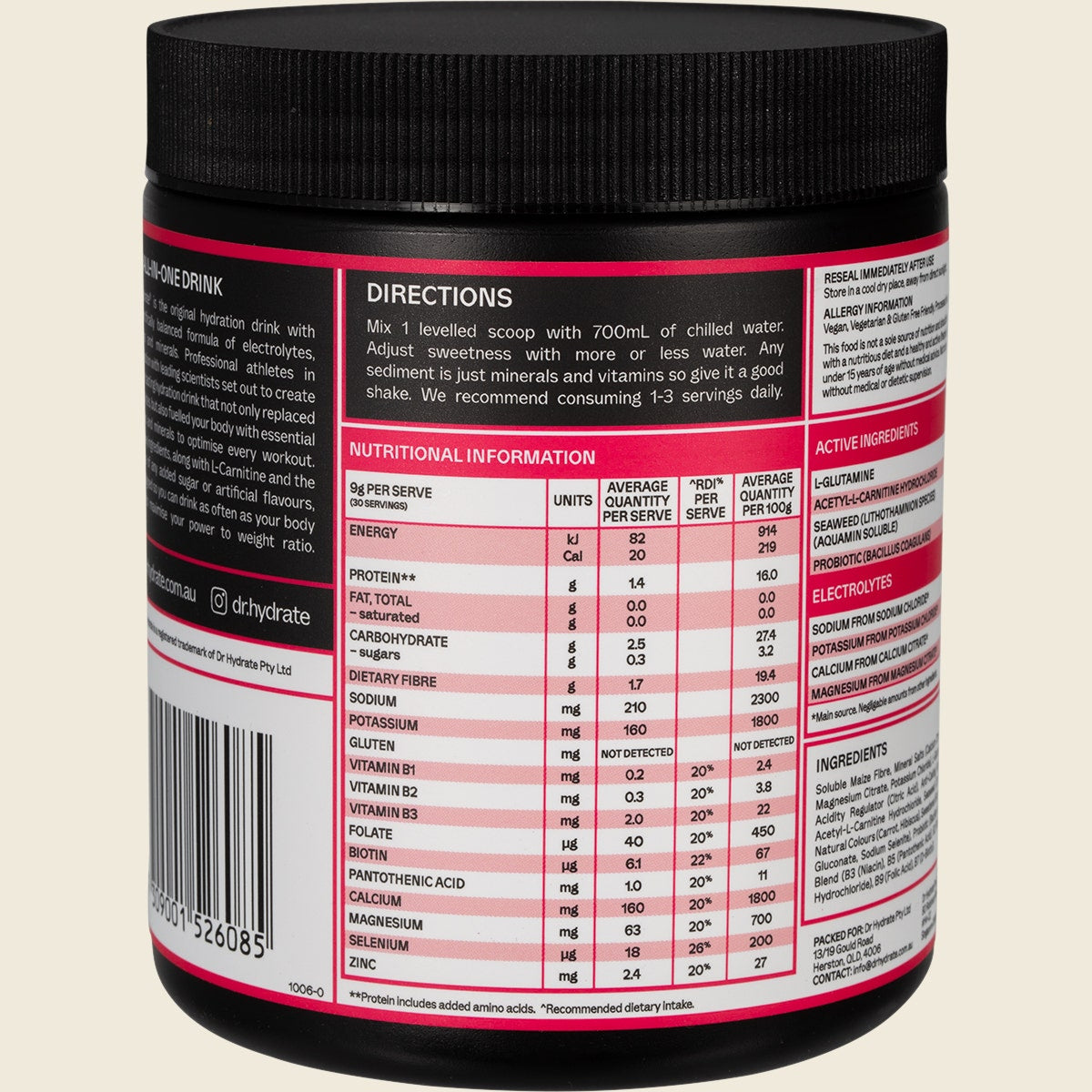 Dr. Hydrate All-In-One Hydration Drink Hasta Cert Raspberry 270g