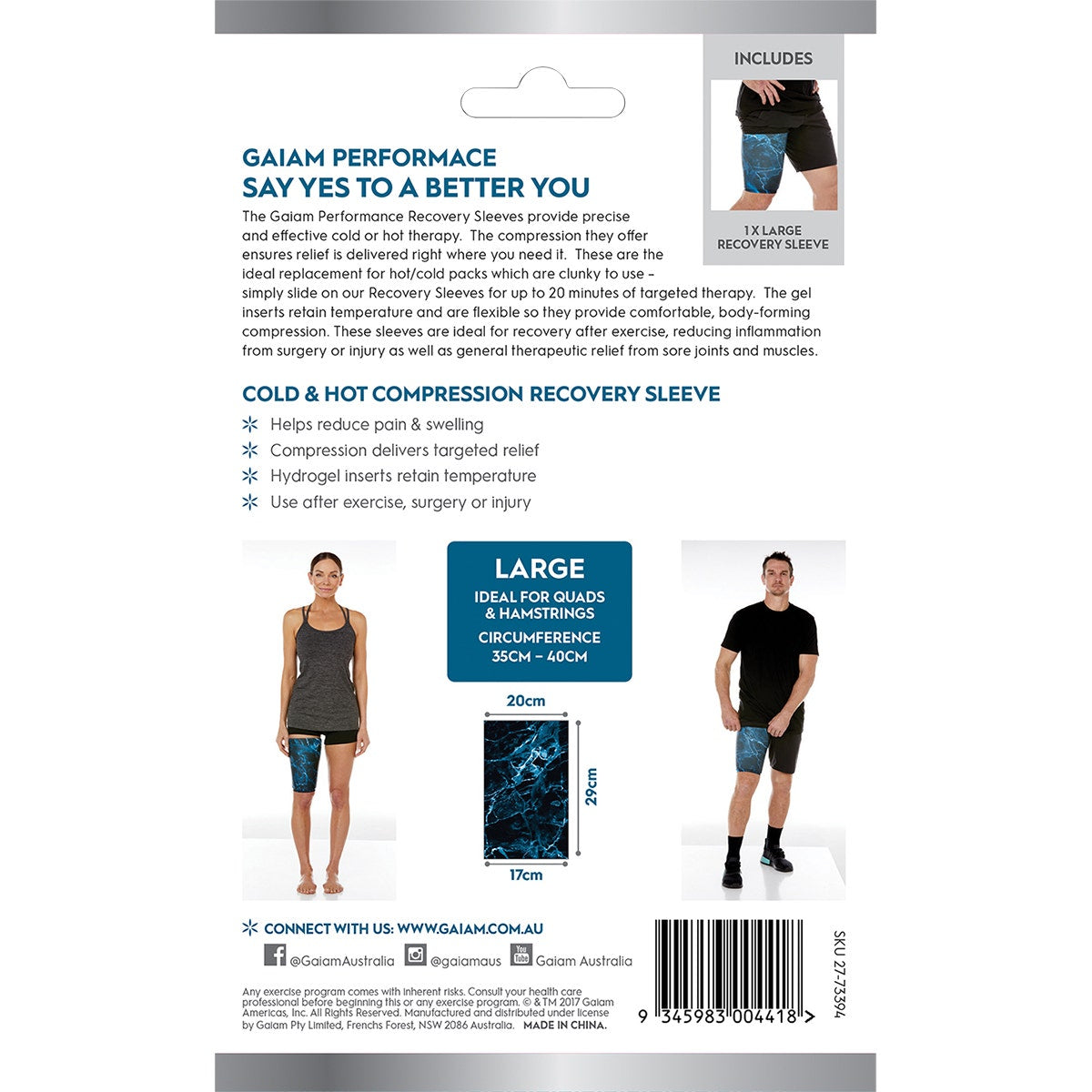 Gaiam Cold & Hot Compression Recovery Sleeve Large