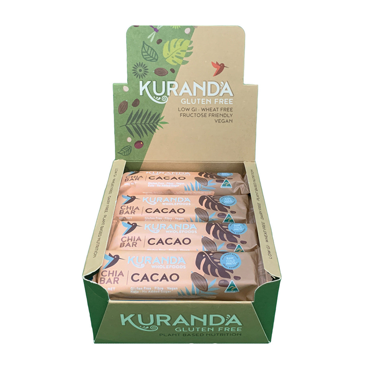 Kuranda Wholefoods Gluten Free Chia Bars Chia & Cacao Nibs 40g(Pack of 16)