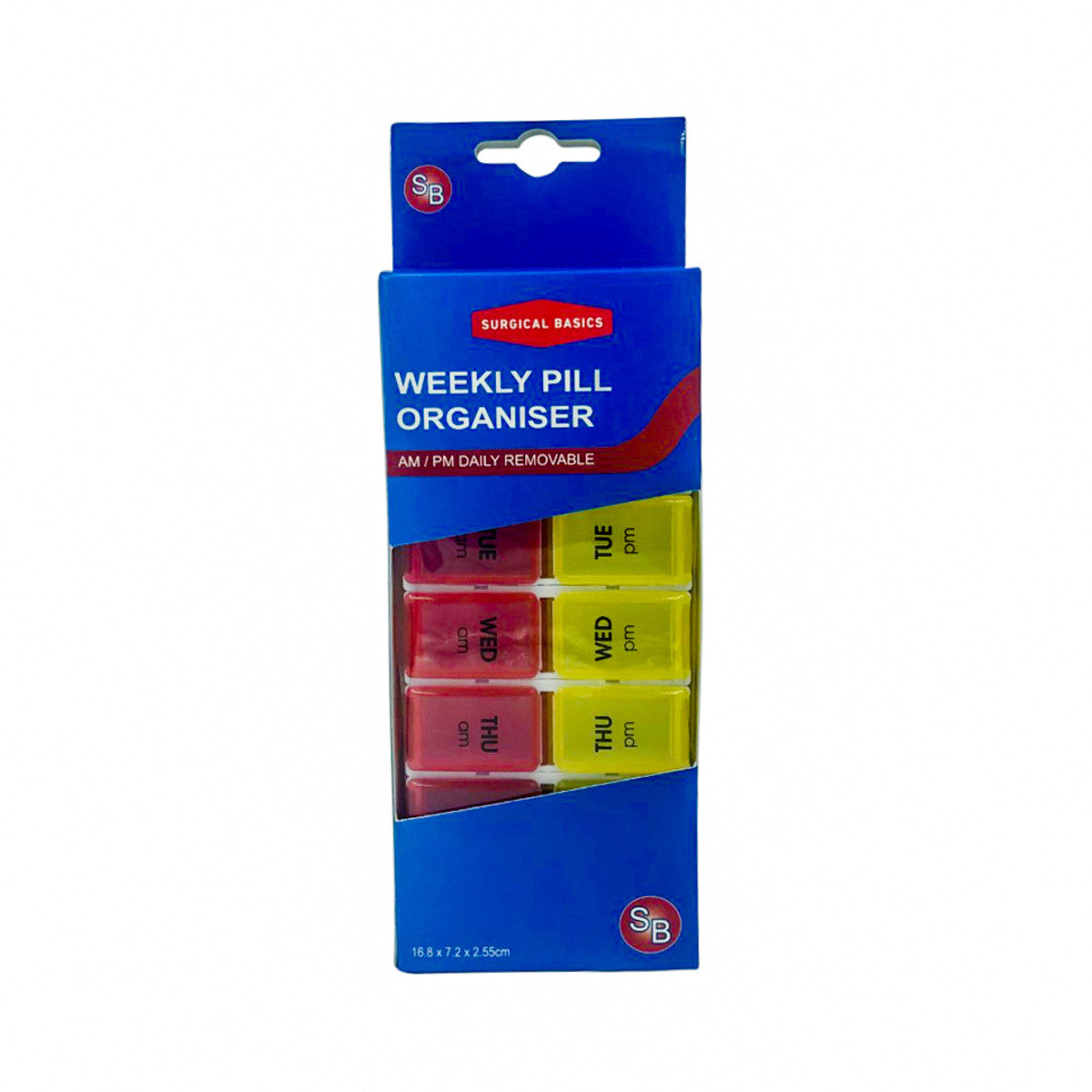 Surgical Basics Pill Box Weekly Pill Planner Removable (2 per day AM/PM) Small (16.8 x 7.2 x2.55cm)