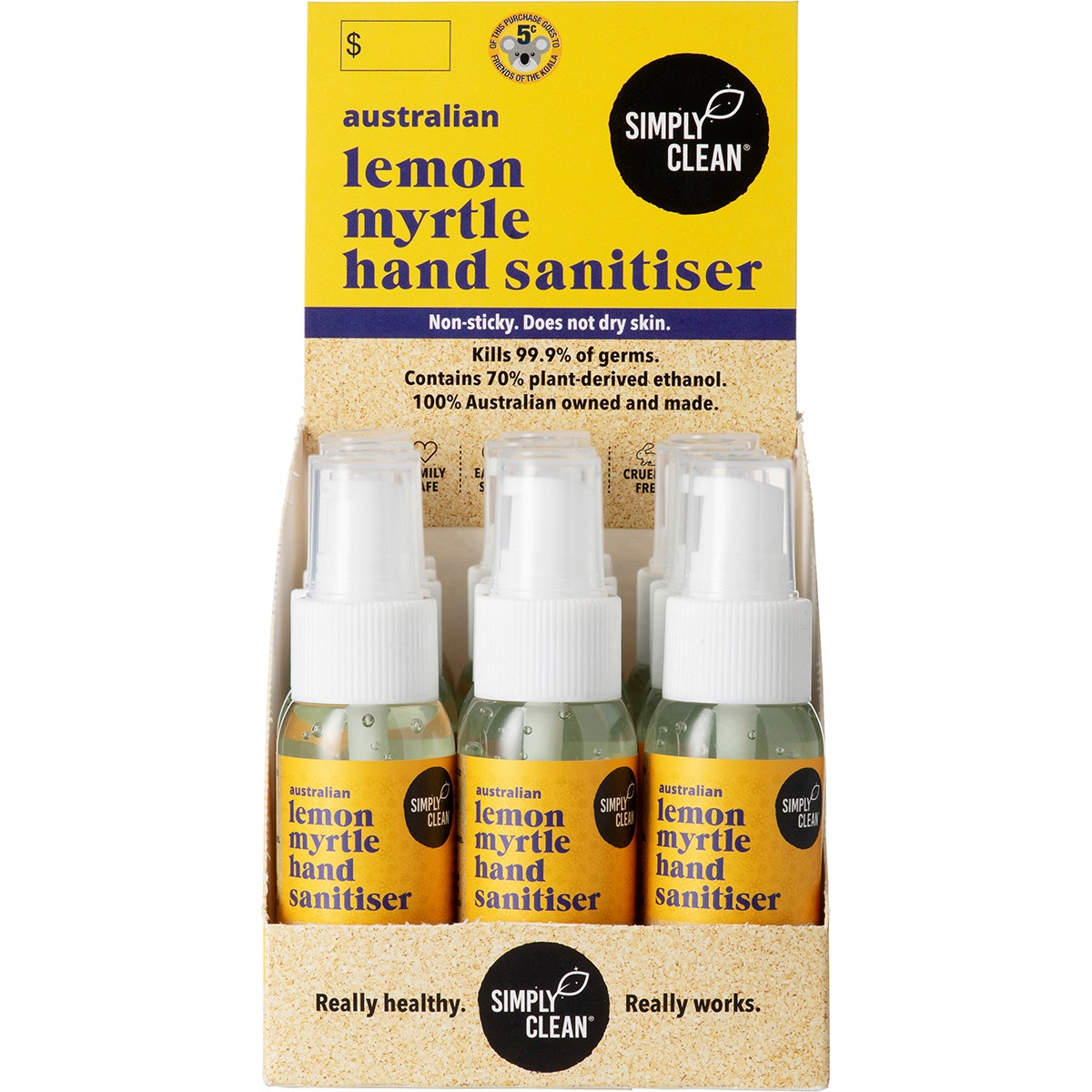 Simply Clean Lemon Myrtle Hand Sanitiser 50ml (Pack of 15)