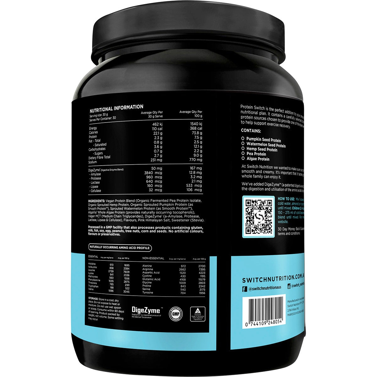 SWITCH NUTRITION Protein Organic Sprouted Plant Vanilla Bean 900g