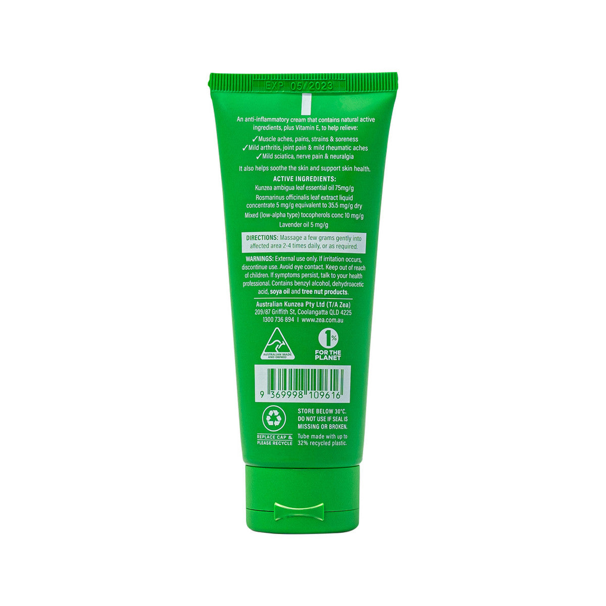 Zea Relief Kunzea Pain Relief Cream (Kunzea, Rosemary, Lavender, Vitamin E) Tube 50g