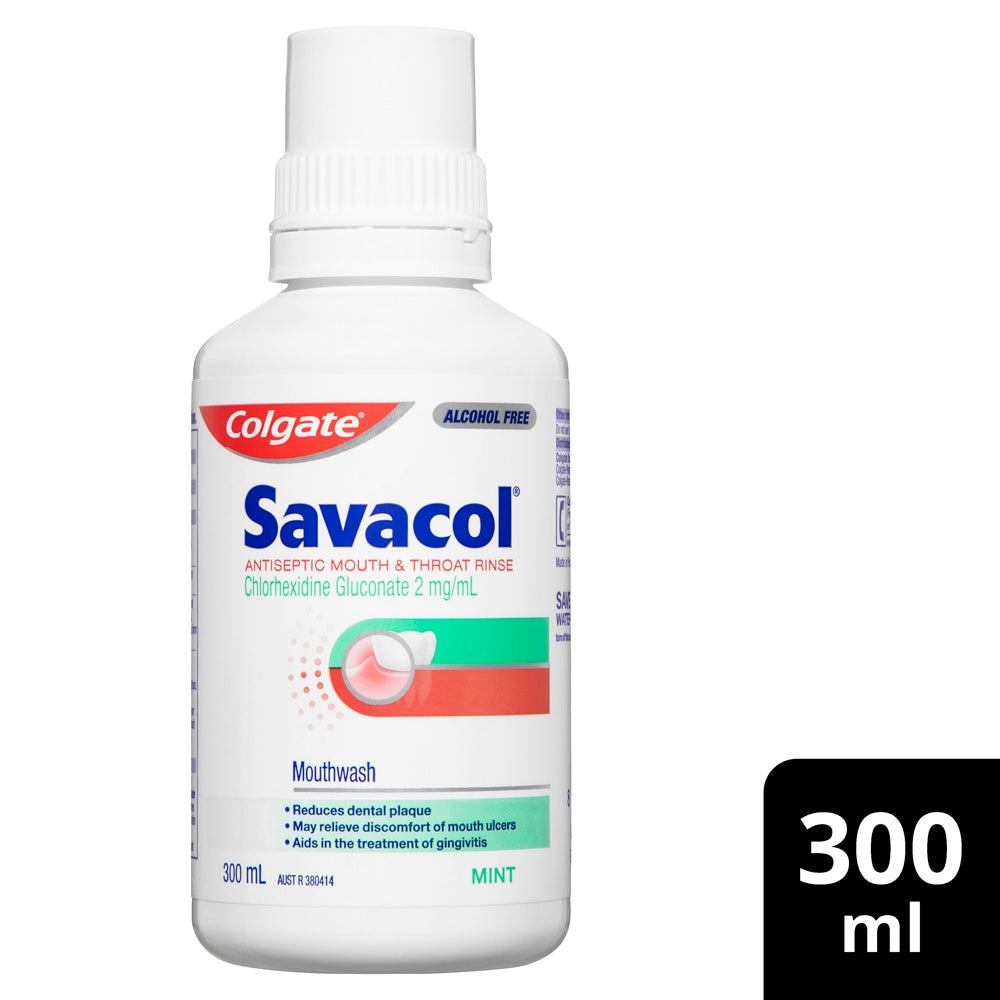 Colgate Savacol Rinse Alcohol Free Original Mint 0.2% 300mL NEW