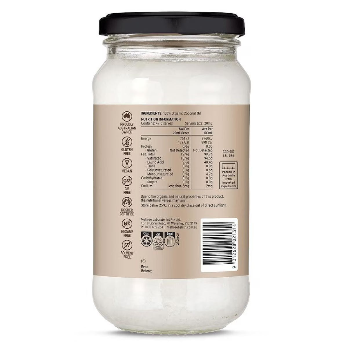 Melrose Organic Coconut Oil Full Flavour 950ML