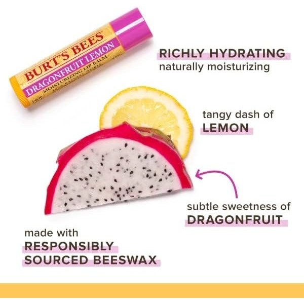 Burt's Bees Moisturising Lip Balm Dragonfruit Lemon 4.25g
