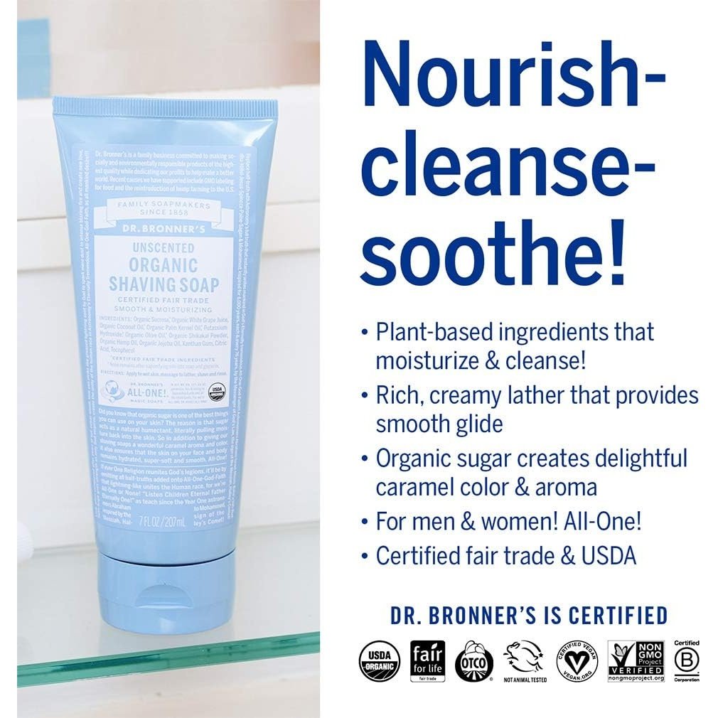 Dr. Bronner's Organic Shaving Soap Unscented 207ml