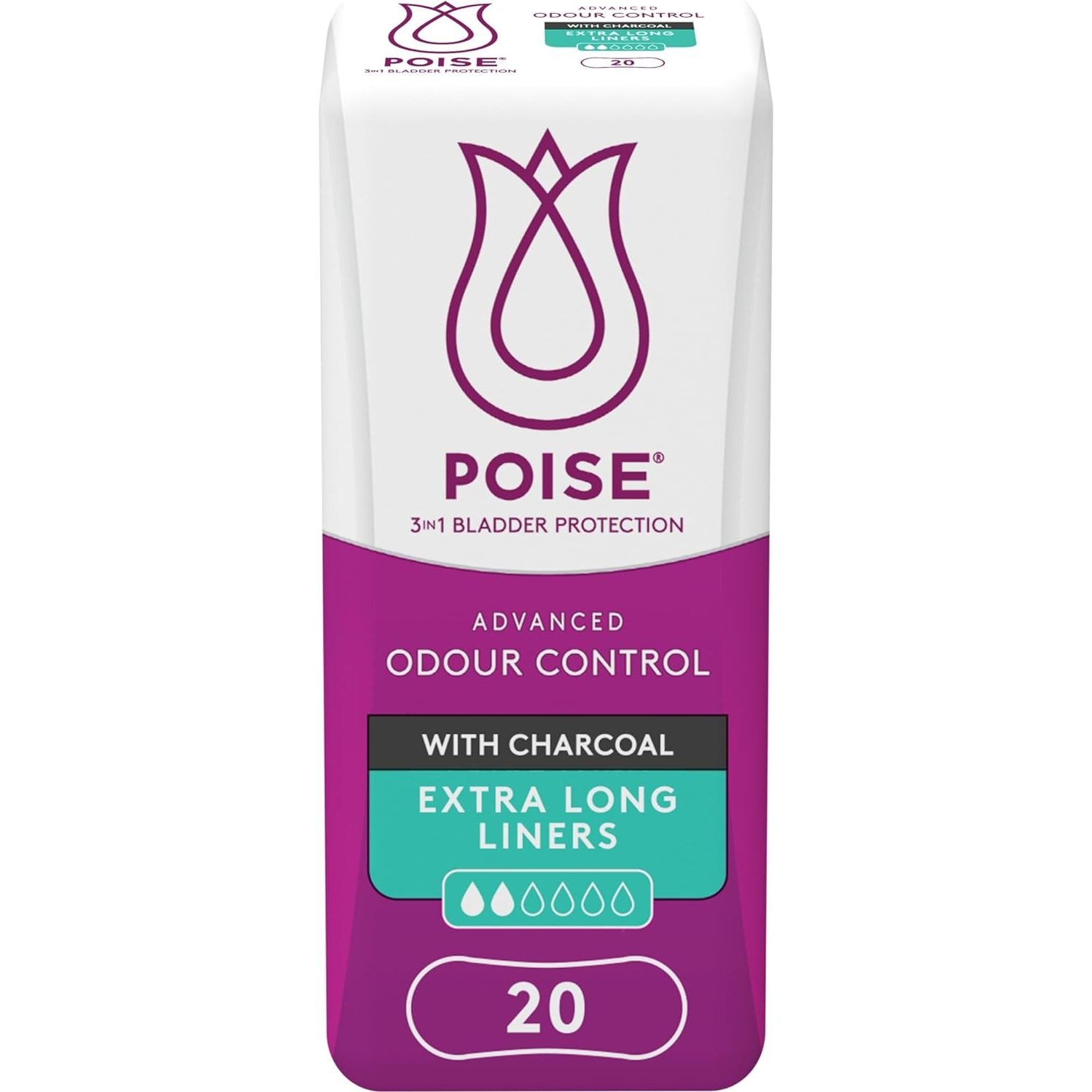 Poise Charcoal Extra Long Liner 20pk