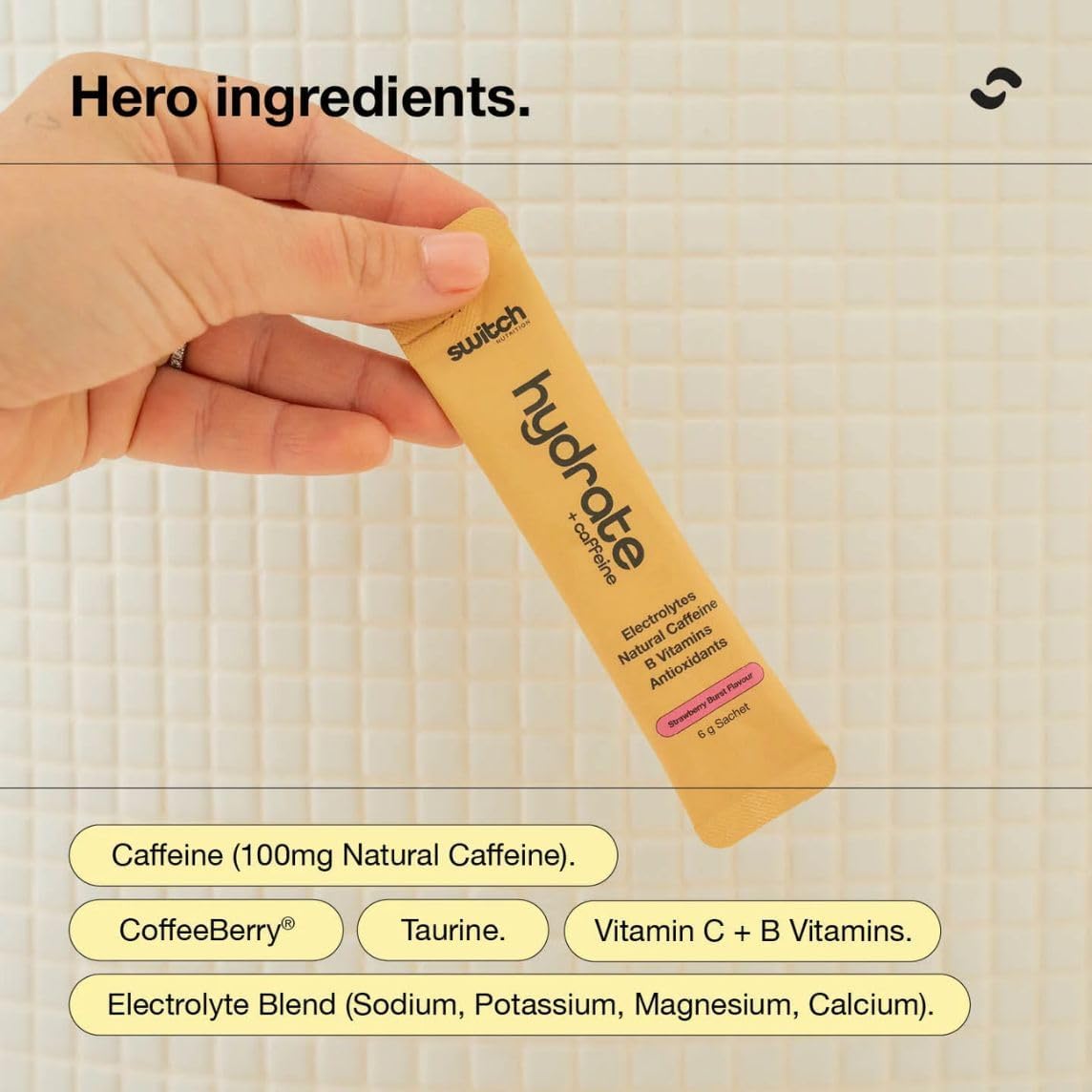 Switch Nutrition Hydrate + Caffeine Sachets Mango Passionfruit 20x6g