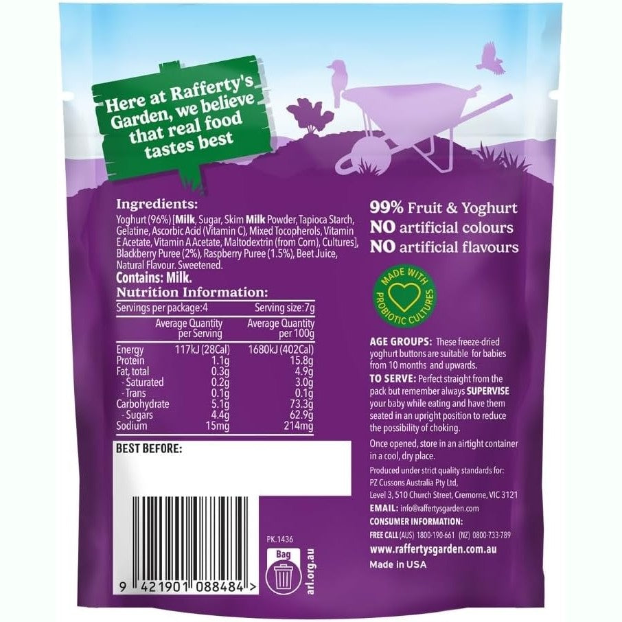 Raffertys Garden 10+ Months Mixed Berry Yoghurt Buttons 28g Z8