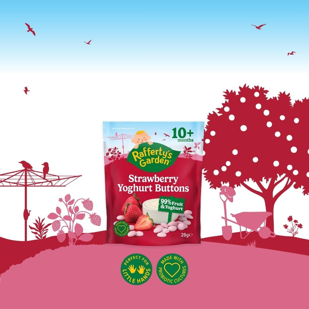Raffertys Garden 10+ Months Strawberry Yoghurt Buttons Baby 28g Pack of 8