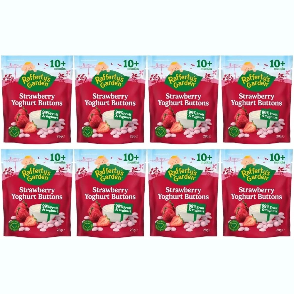 Raffertys Garden 10+ Months Strawberry Yoghurt Buttons Baby 28g Pack of 8