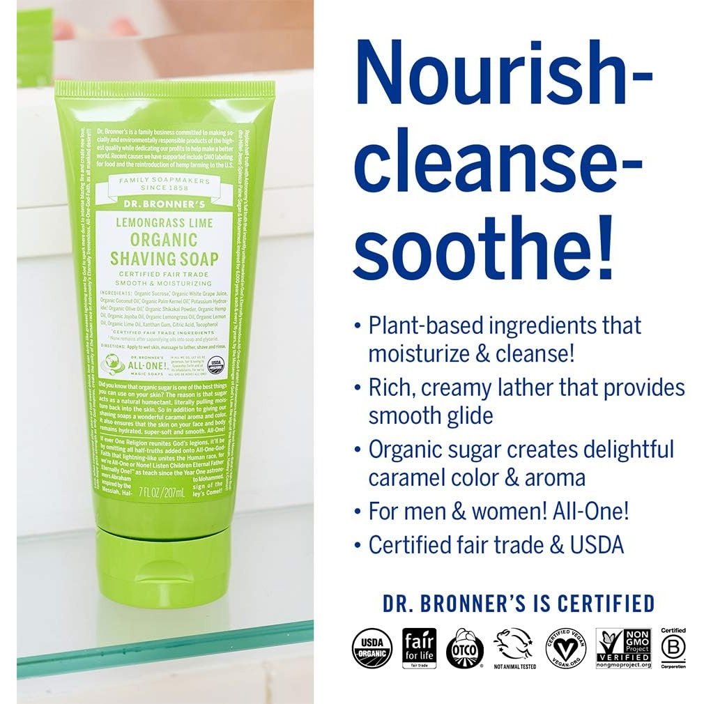 Dr. Bronner's Organic Shaving Soap Lemongrass Lime 207ml