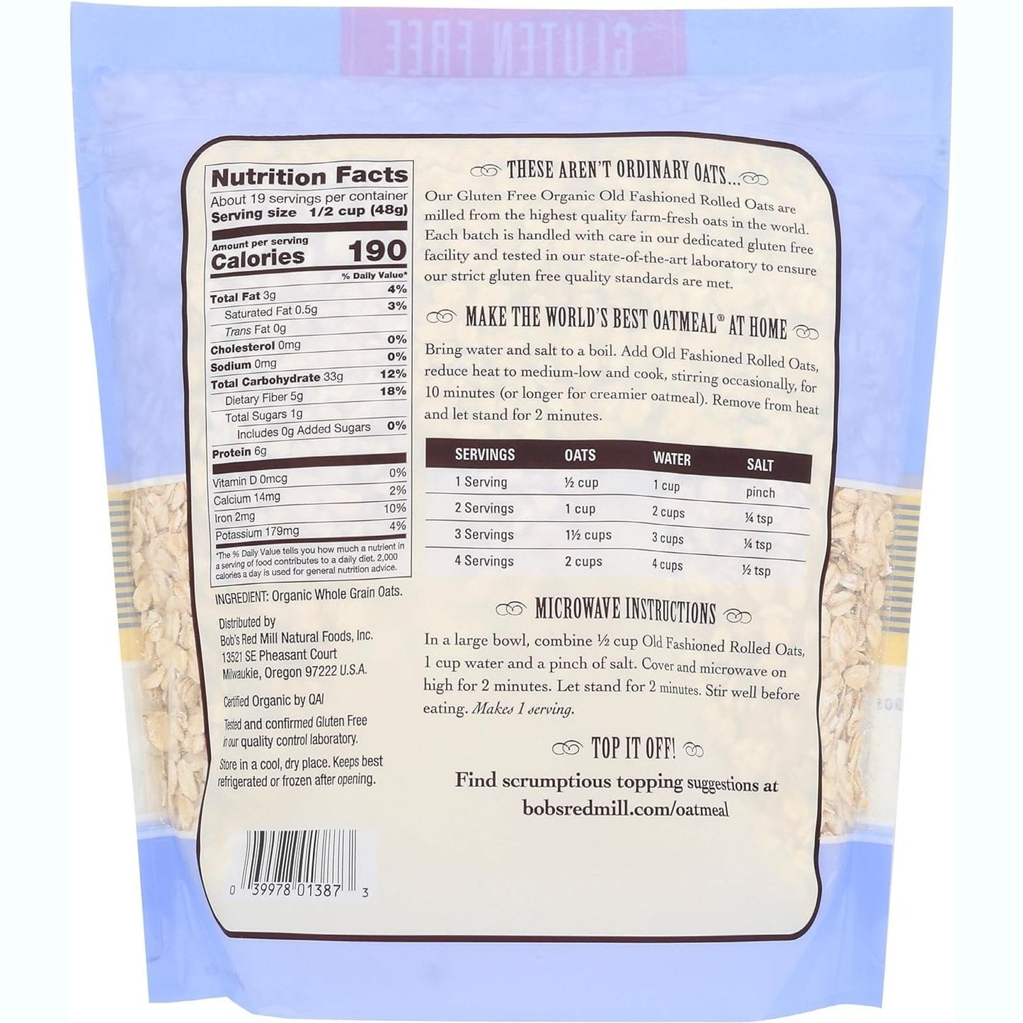 Bob's Red Mill Organic Old Fashioned Rolled Oats 907g