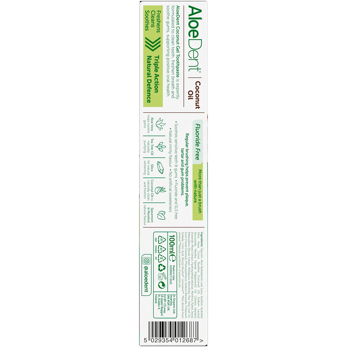 Aloe Dent Toothpaste Coconut Oil Fluoride Free 100ml