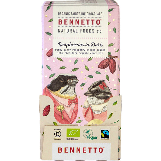 Bennetto Organic Dark Chocolate Raspberries in Dark 12x80g