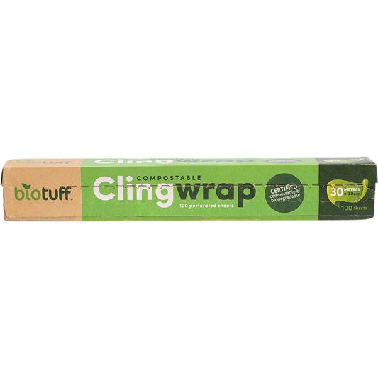Biotuff Compostable Cling Wrap 100 X 30cm Sheets 30m
