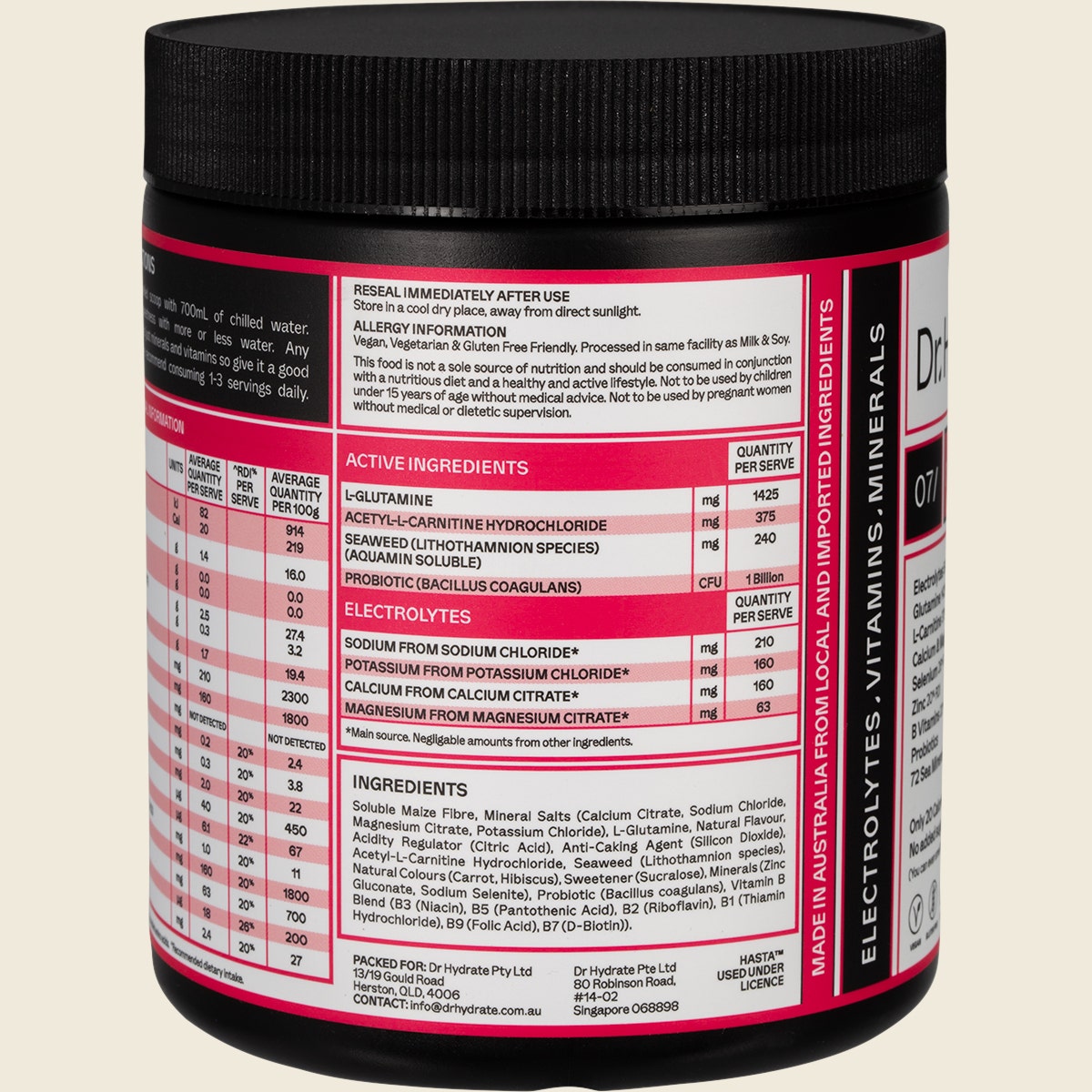 Dr. Hydrate All-In-One Hydration Drink Hasta Cert Raspberry 270g