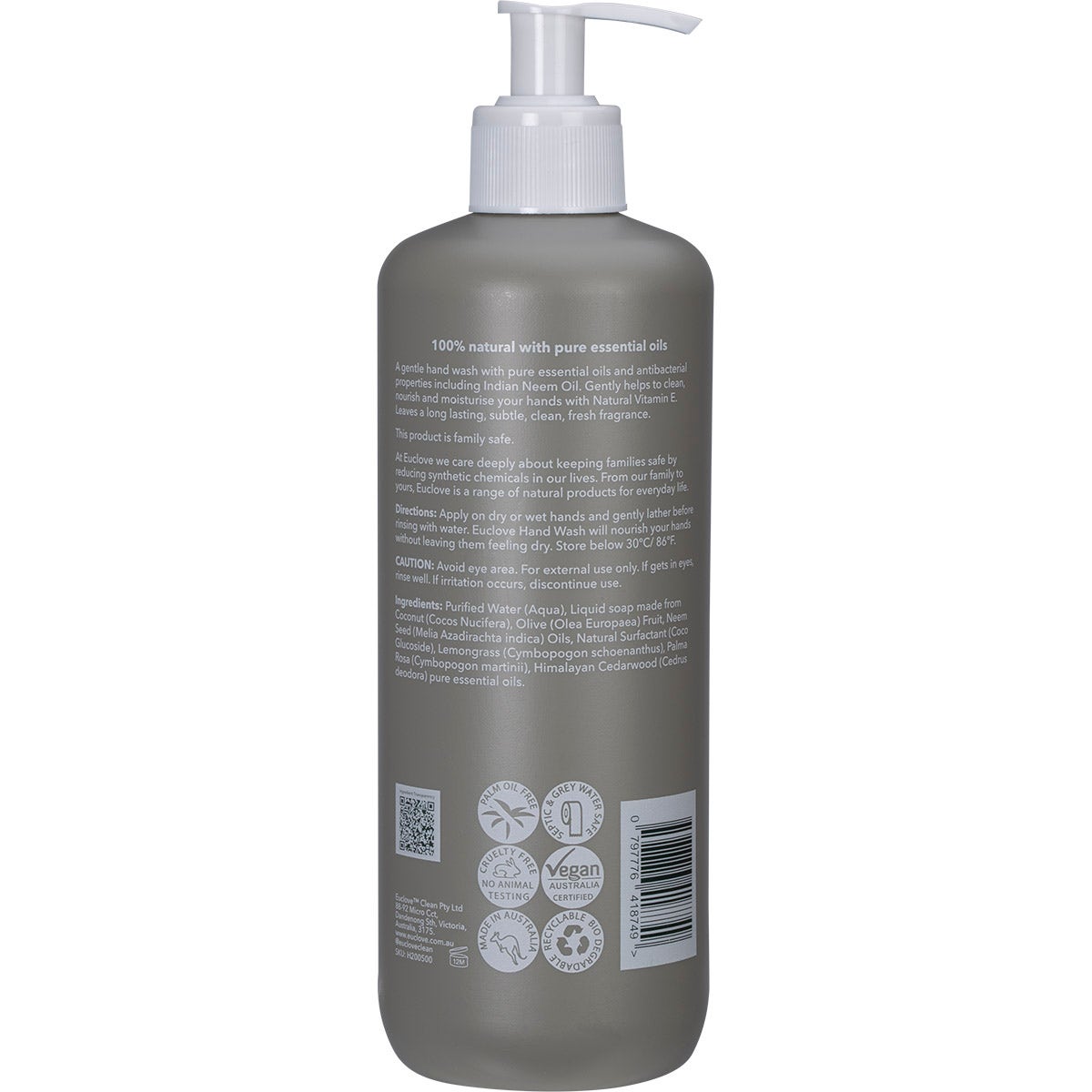 Euclove Hand Wash Lemongrass, Palmarosa & Cedarwood Pump 500ml