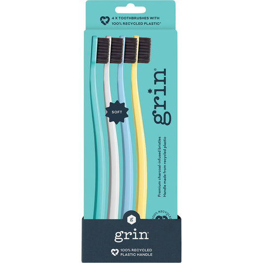 Grin 100% Recycled Toothbrush Soft Summer 4pk