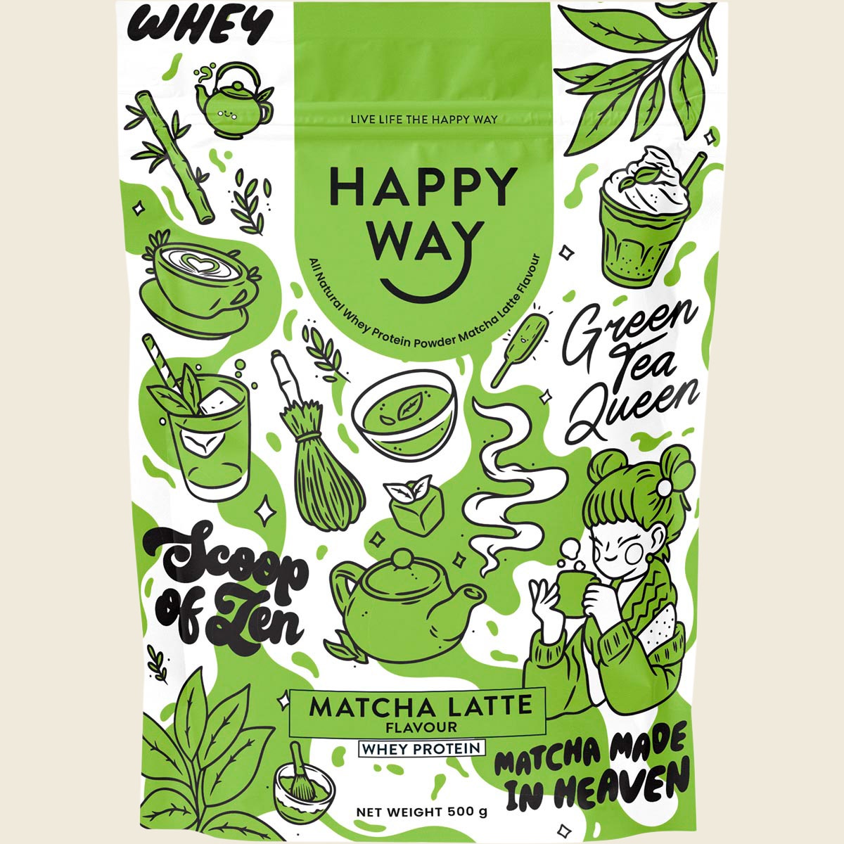 Happy Way Whey Protein Powder Matcha Latte 500g