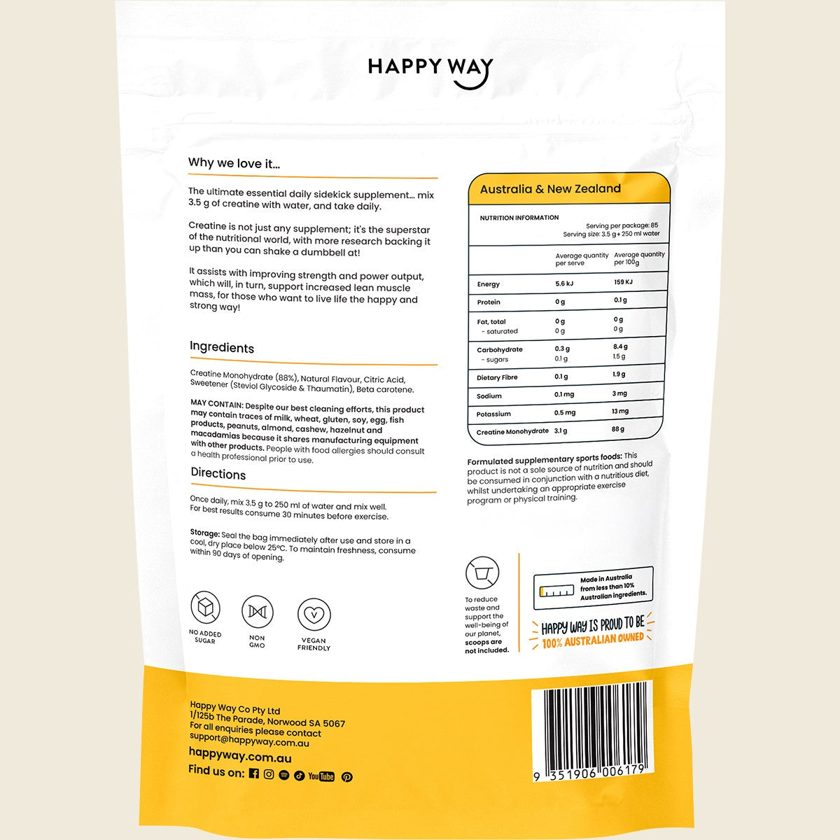 Happy Way Creatine Powder Monohydrate Tropical 300g
