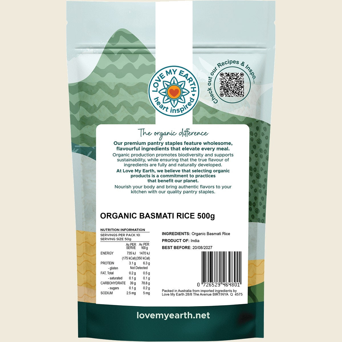 Love My Earth Organic Basmati Rice 500g