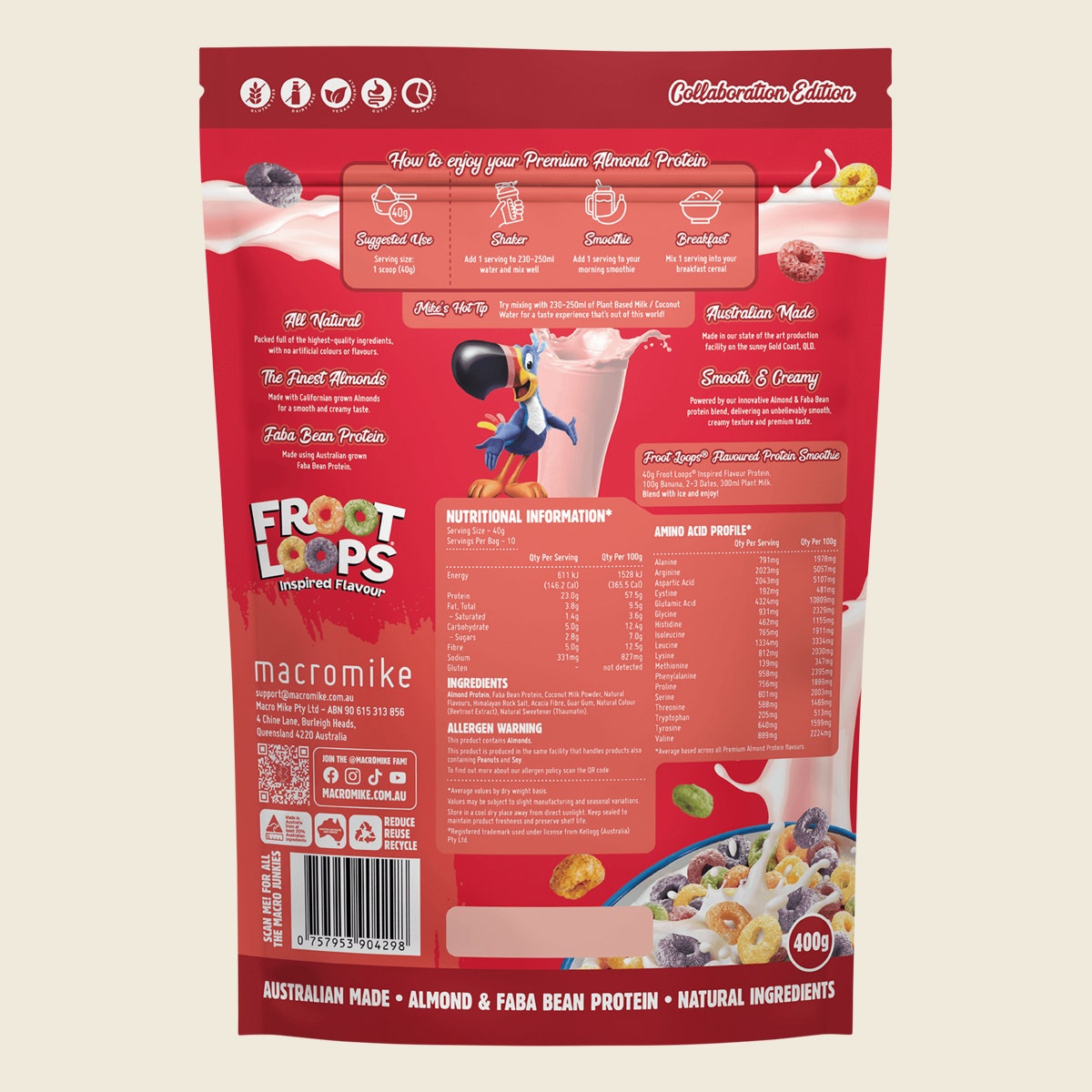 Macro Mike x Kellogg's Premium Almond Protein Froot Loops Inspired 400g