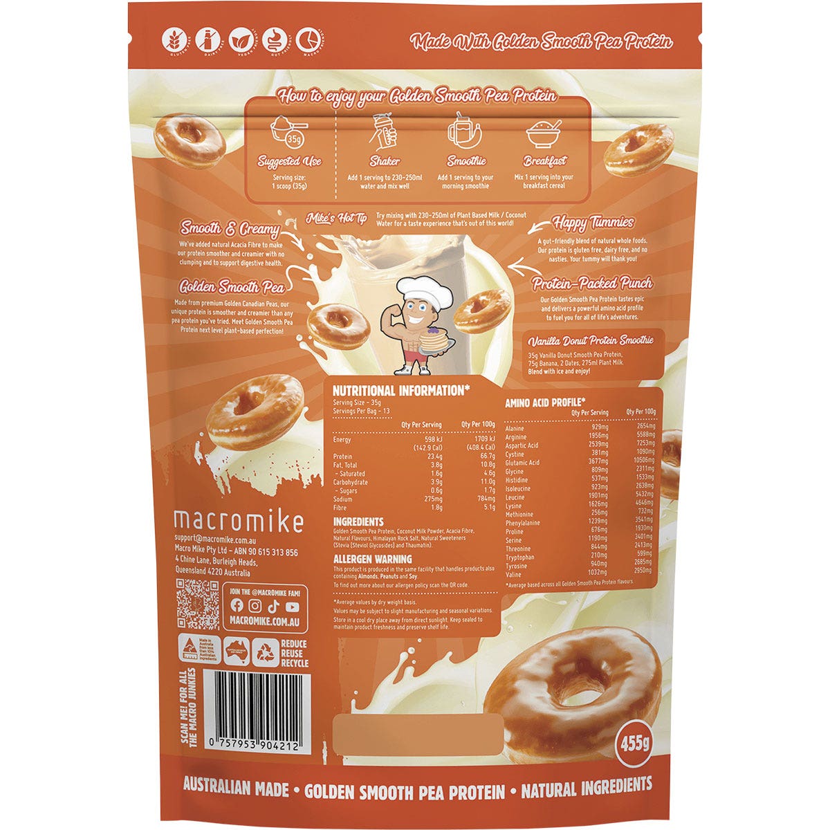 Macro Mike Golden Smooth Pea Protein Vanilla Donut 455g