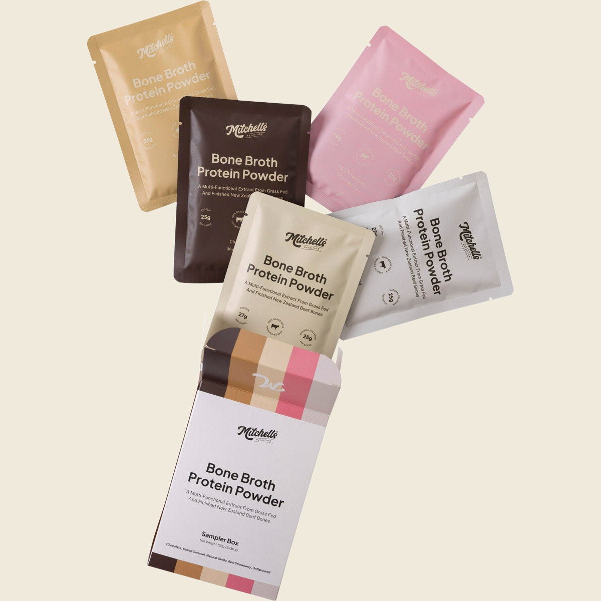 Mitchells Nutrition Bone Broth Protein Powder Sampler Box 5x30g