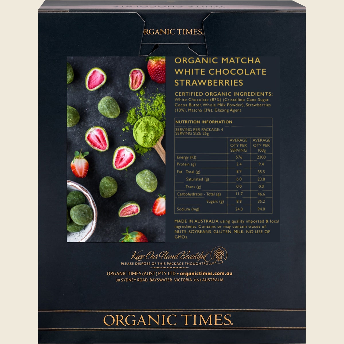 Organic Times Matcha White Chocolate Strawberries 100g