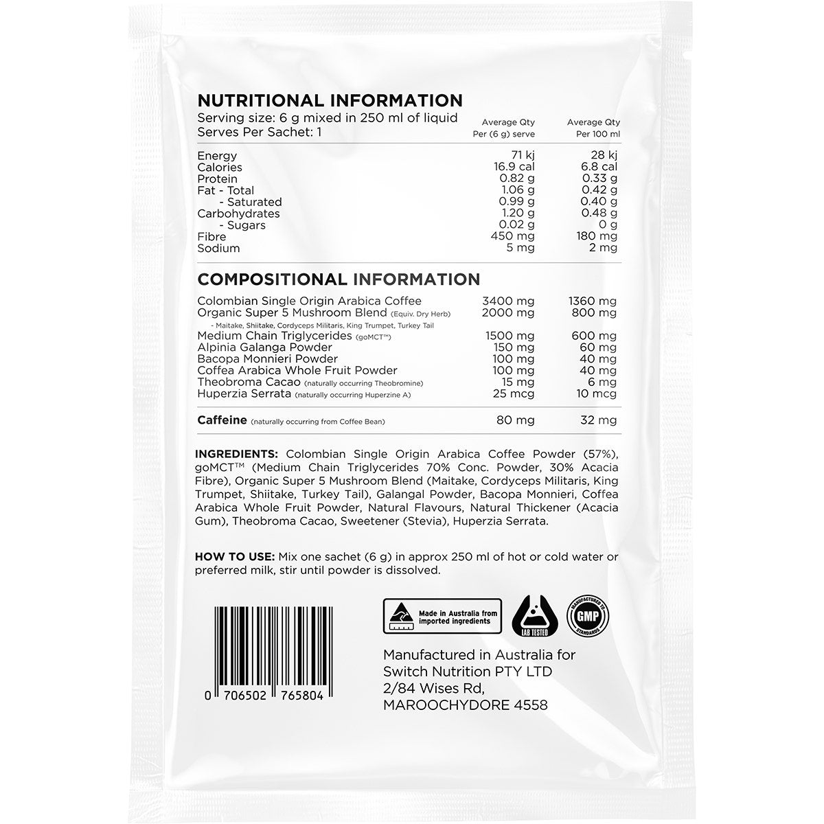 SWITCH NUTRITION Coffee Mental Focus Elixir Naked Espresso 25pk