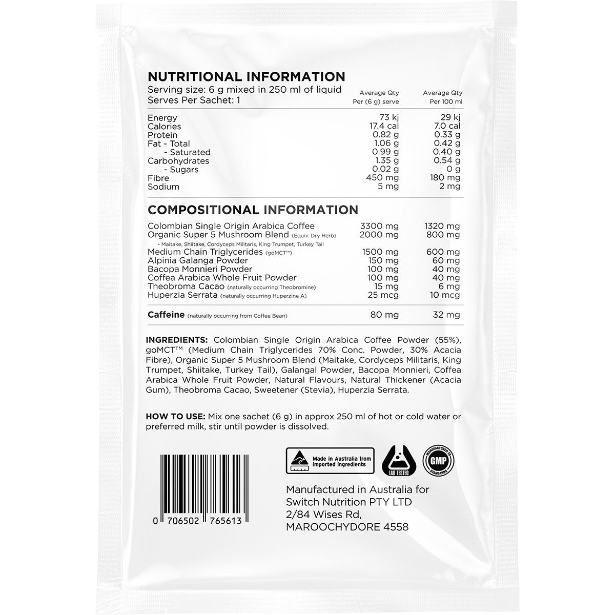 SWITCH NUTRITION Coffee Mental Focus Elixir Espresso Sweetened 25pk