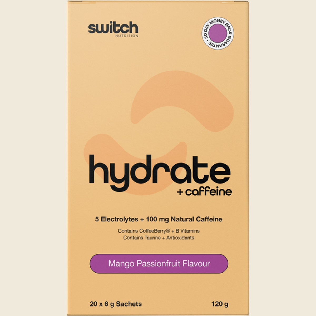 Switch Nutrition Hydrate + Caffeine Sachets Mango Passionfruit 20x6g