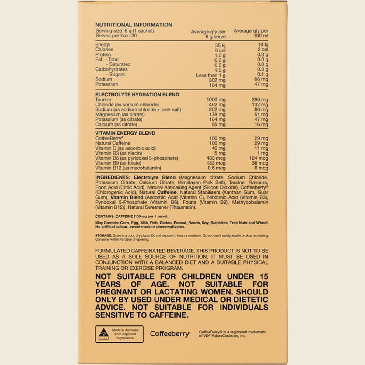 Switch Nutrition Hydrate + Caffeine Sachets Mango Passionfruit 20x6g