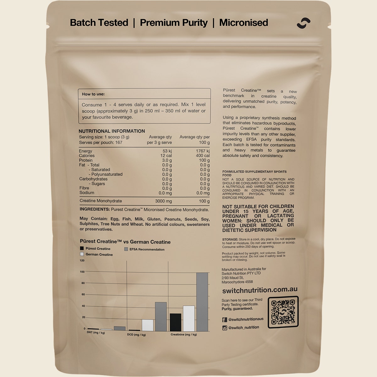 Switch Nutrition Purest® Creatine Monohydrate 500g