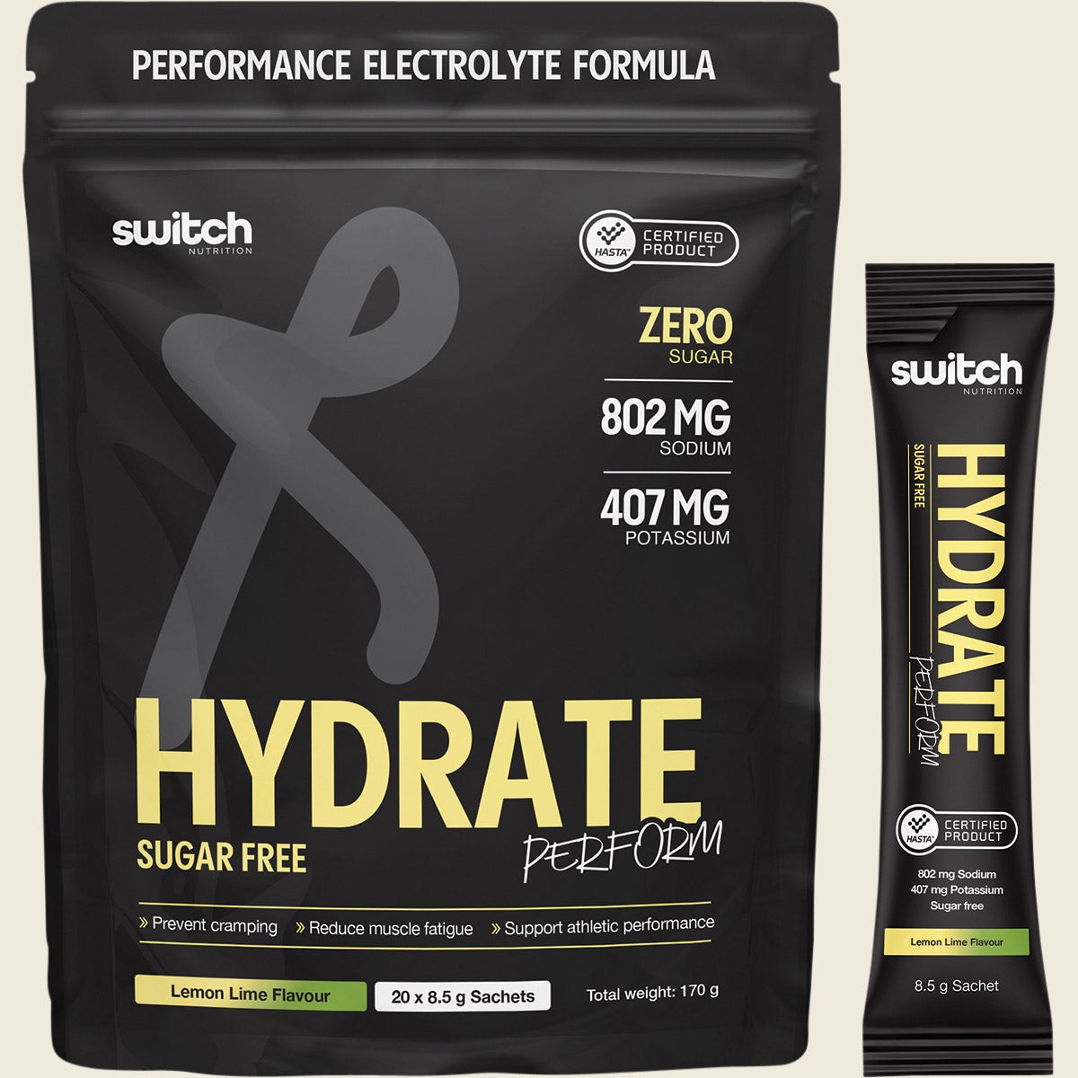 Switch Nutrition Hydrate Perform Sugar Free Lemon Lime 20x8.5g