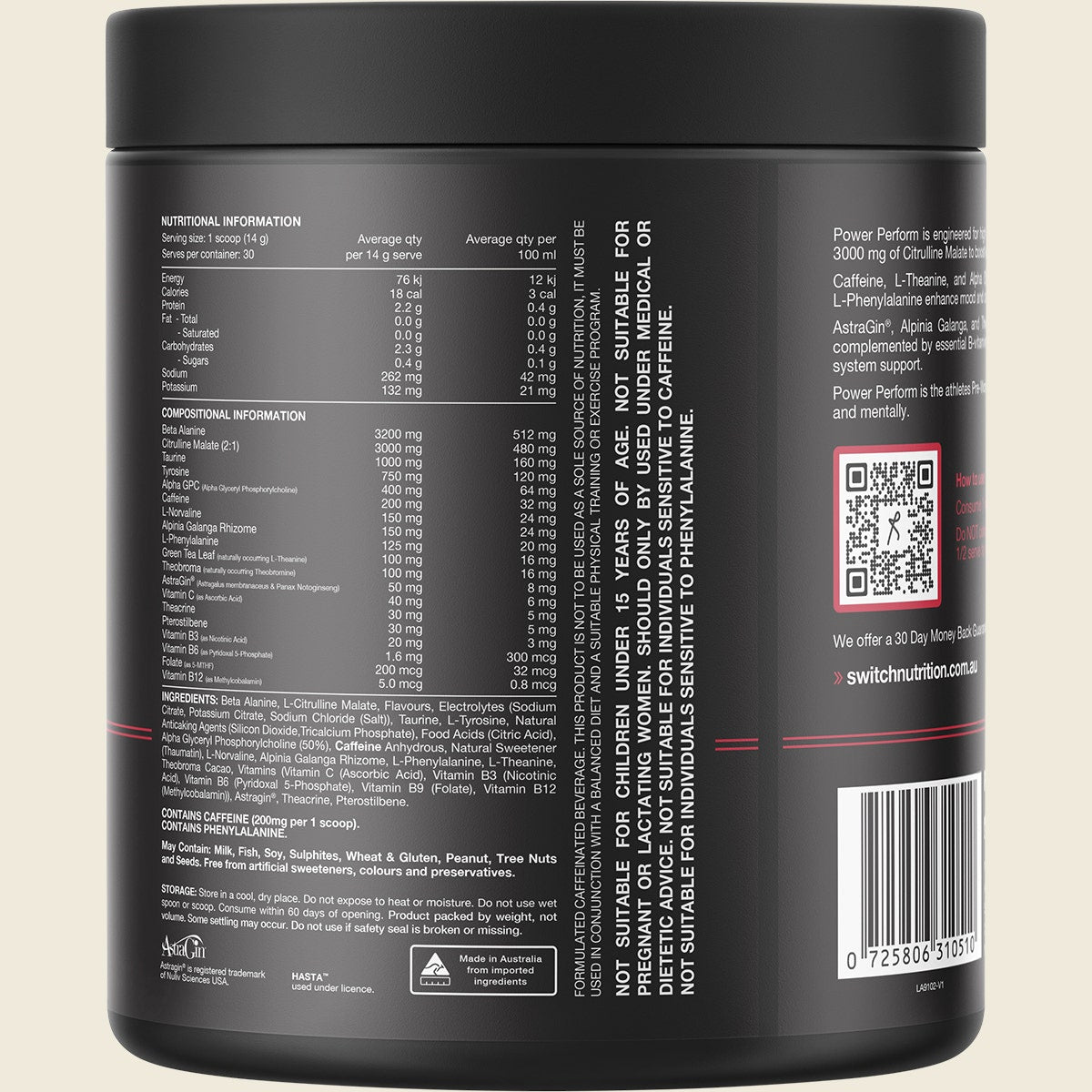 Switch Nutrition Power Perform Pre-Workout Blend Raspberry Lemonade 420g
