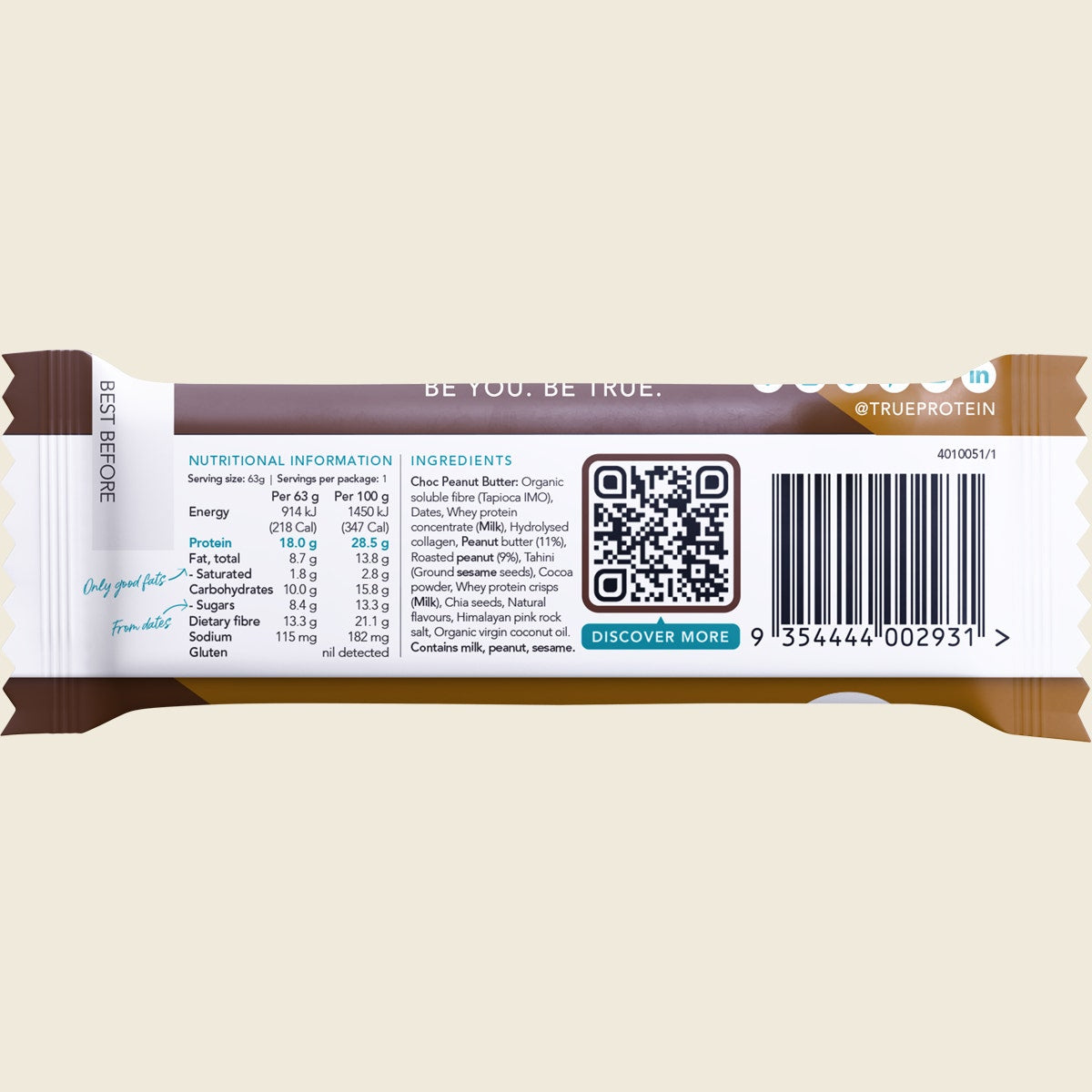 True Protein Protein Bar Choc Peanut Butter 12x63g