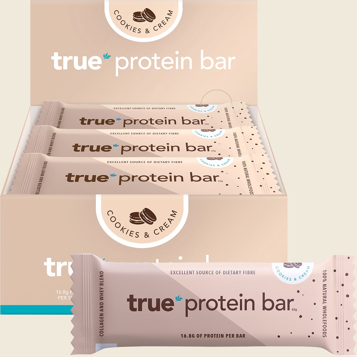 True Protein Protein Bar Cookies & Cream 12x63g