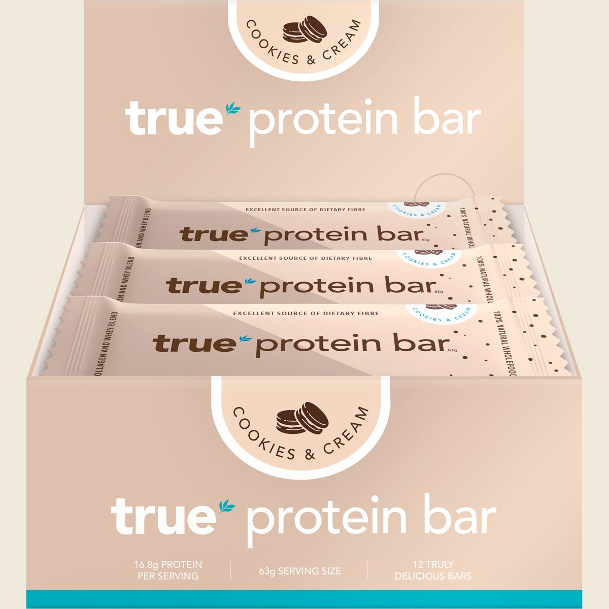 True Protein Protein Bar Cookies & Cream 12x63g