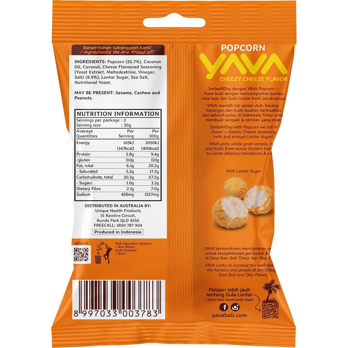YAVA Popcorn Cheezy Cheeze Flavor 60g