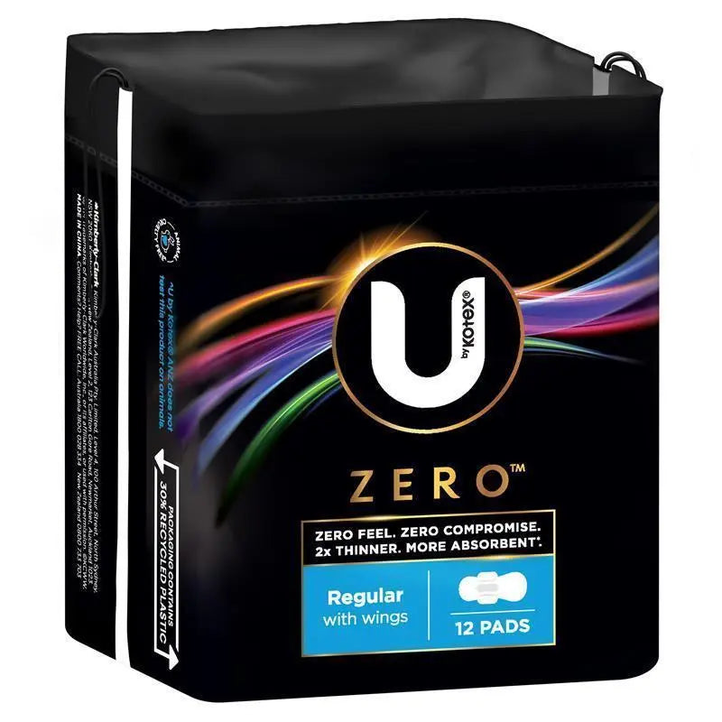 U By Kotex Pad Zero Reg Wing 12 PACK Z6