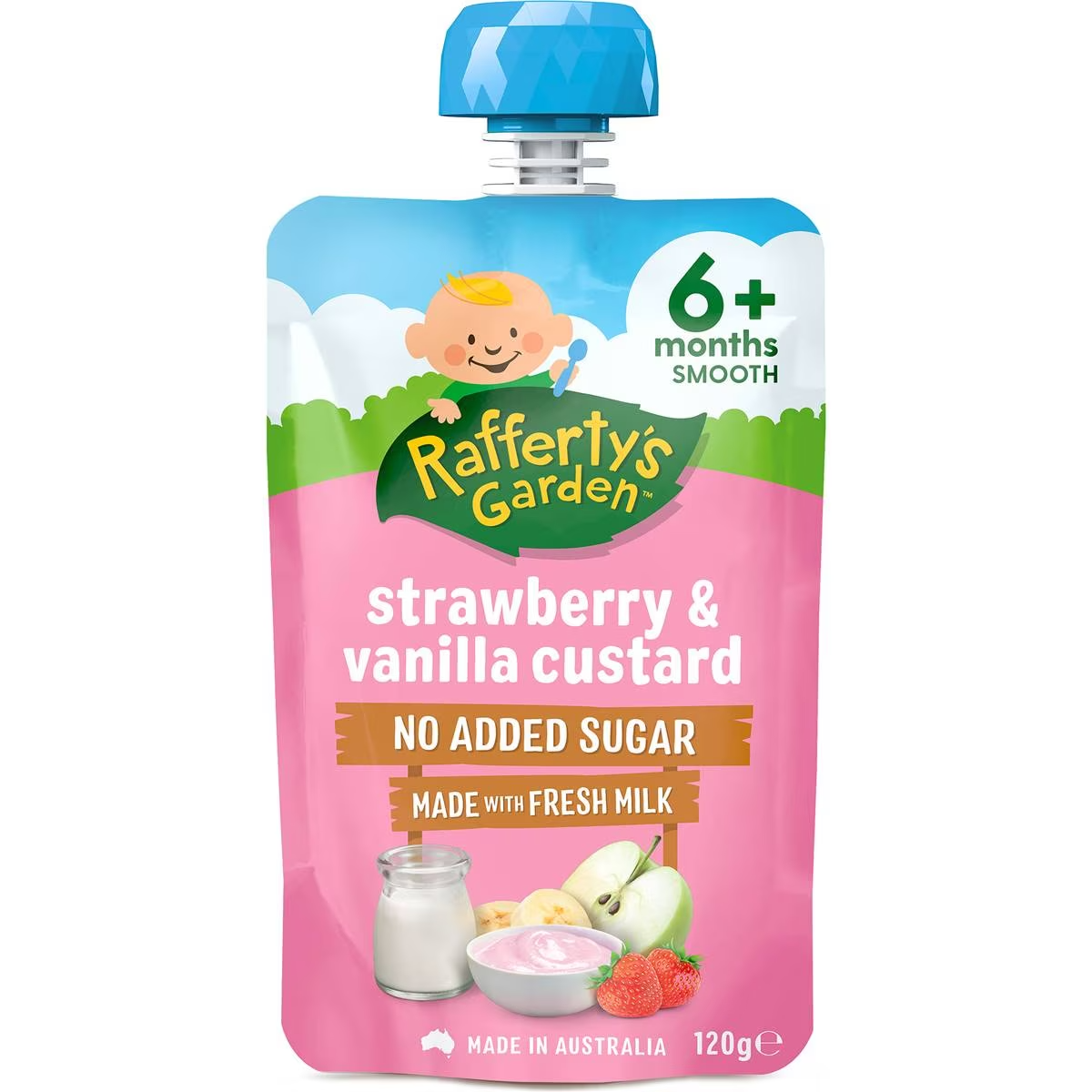 Rafferty's Garden Strawberry & Vanilla Custard Baby Food Pouch 6+ Months 120g pack of 6